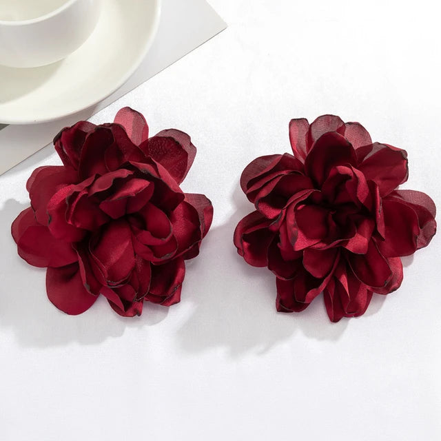 Fabric large flower earrings niche flower simulation flower earrings
