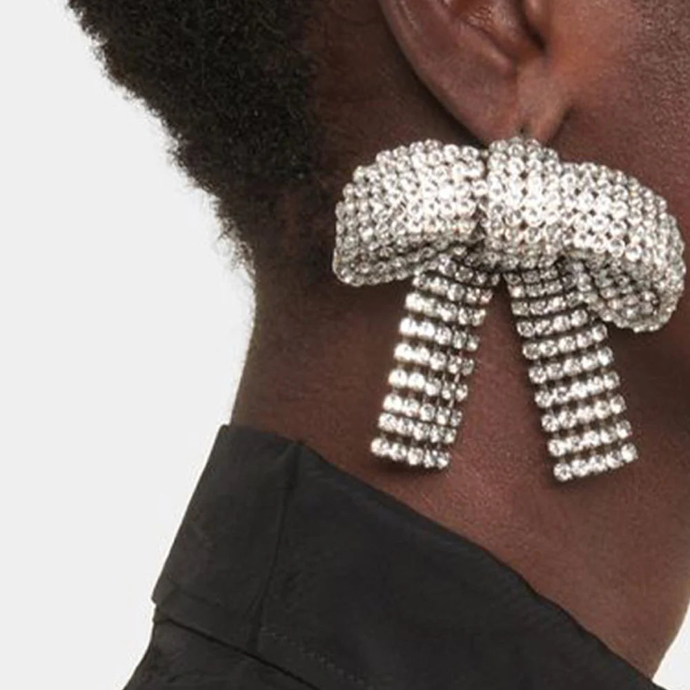Bow Earrings Statement Ear Accessories Christmas Gift Charm Crystal Hanging Earrings Banquet Jewelry