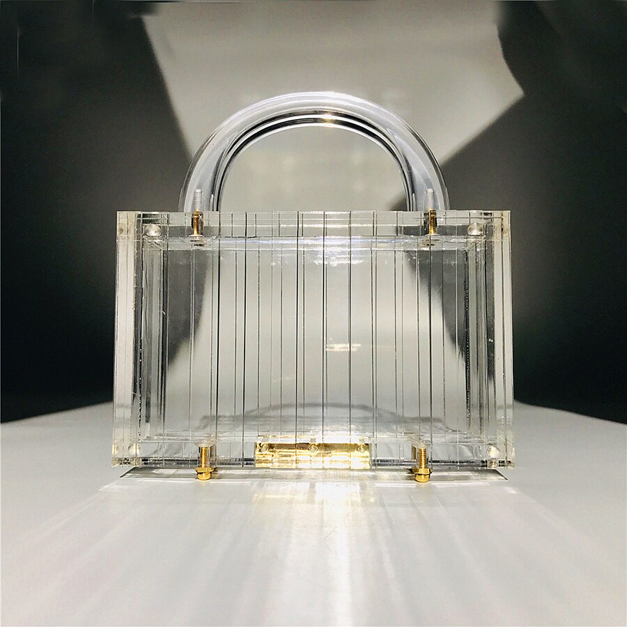 Transparent Striped Acrylic Evening Bag Women New Top Handle Small Square Clutch Purse Female Crystal Handbag High Quality