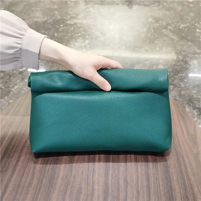 Solid color Women Clutch bag soft pu leather Lady evening bags Trend party girl Envelope Bag Large capacity Clutches purse black