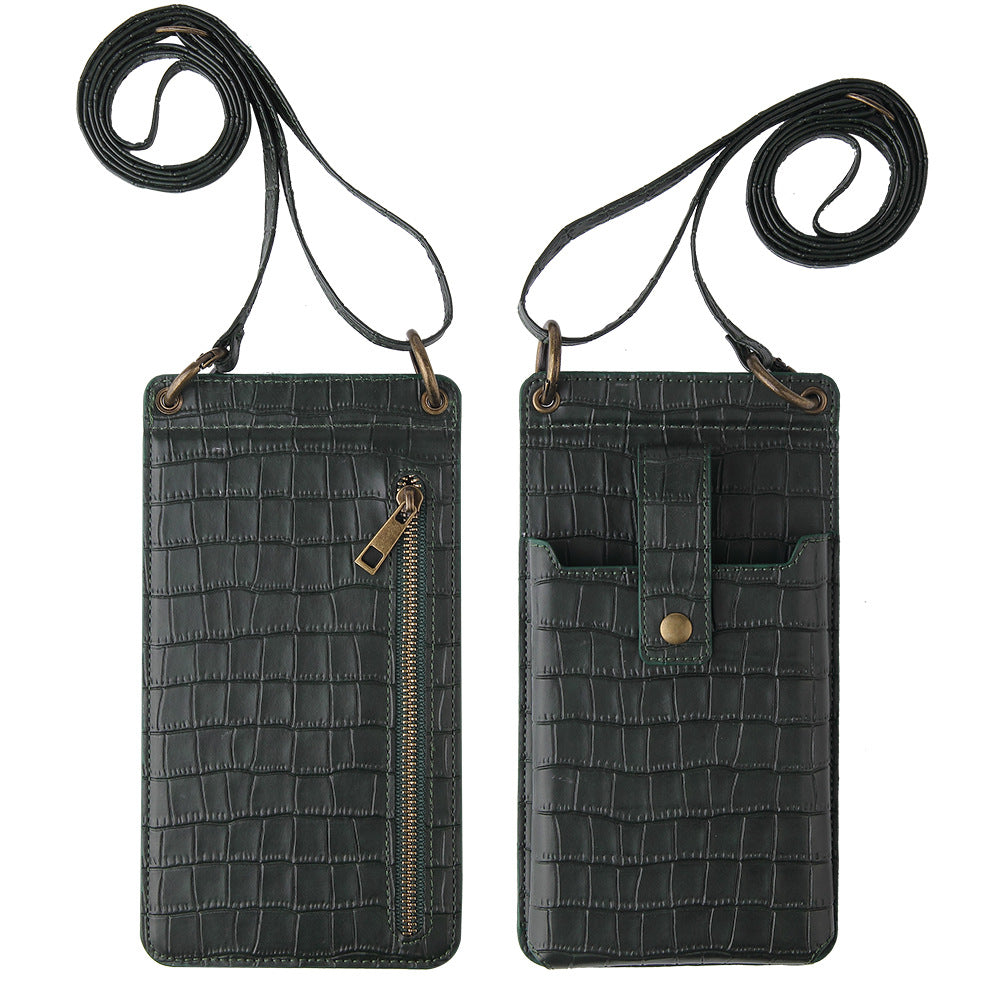 New Multi Function Messenger Vertical Retro Mini One-Shoulder Crocodile Pattern Coin Purse Mobile Phone Bag