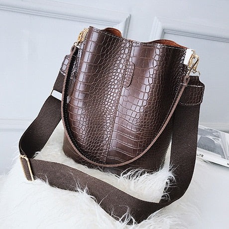 Large Capacity Alligator Bucket Bags Women Crocodile Pattern Handbag Casual Crocodile Shoulder Messenger Bags Ladies PU Purse