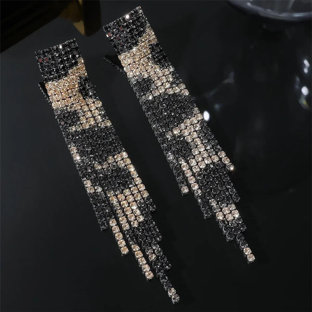 Shiny full diamond long tassel earrings for women's rhinestone earrings