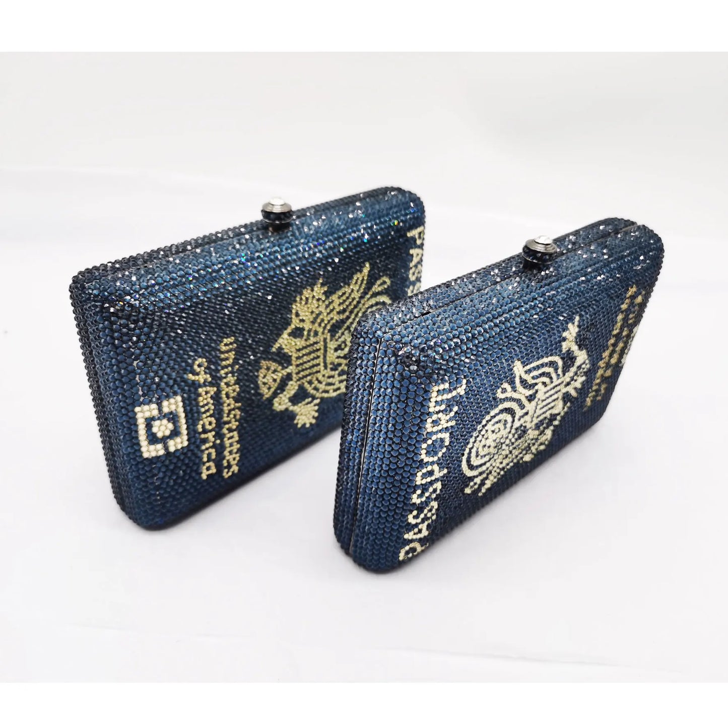 Navy Blue Passport Customized Crystal Bags Luxury Diamond Letters Ladies Clutch Bags DIY Evening Bags for Women