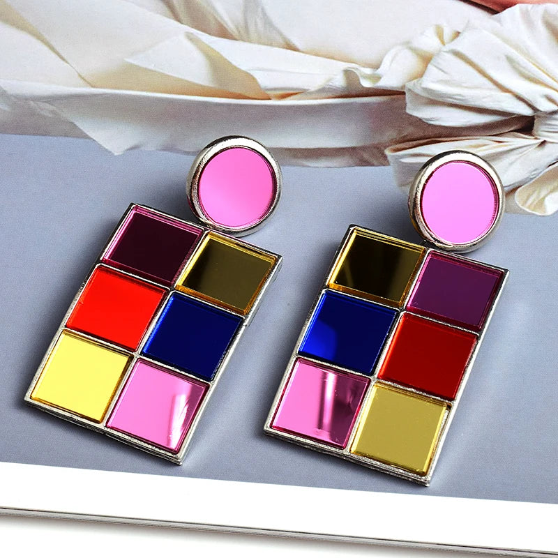New Design Geometric Metal Colorful Glass Sequined Drop Earrings High-Quality Fashion Pendant Jewelry Accessories For Women