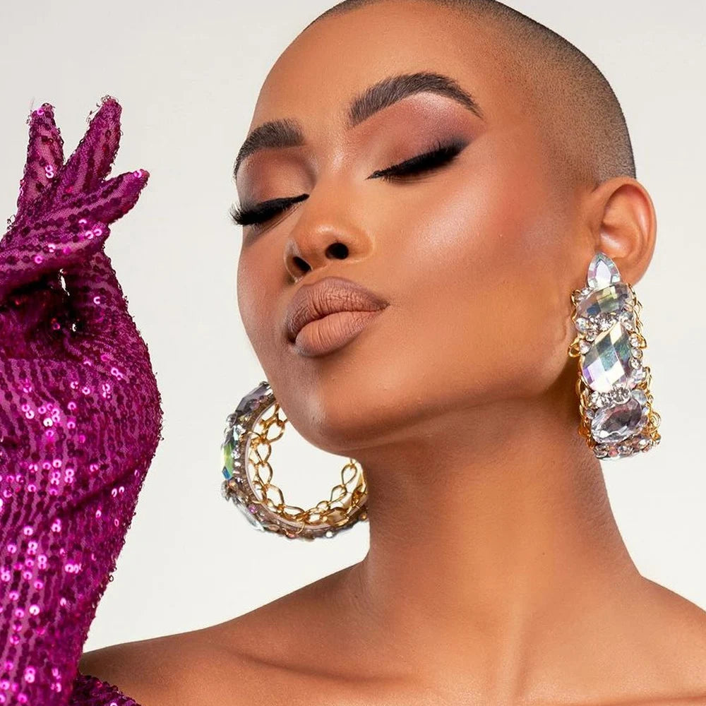 Elegant Crystal Exaggerated Hoop Earrings Water Drop for Women  Trenty Geometric Rhinestone Earrings Wedding Accessories