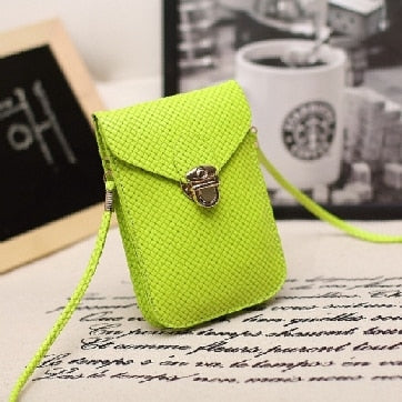 Fluorescence Colors Women Mobile Phone Bags Fashion Small Change Purse Female Woven Buckle Shoulder Bags Mini Messenger Bag