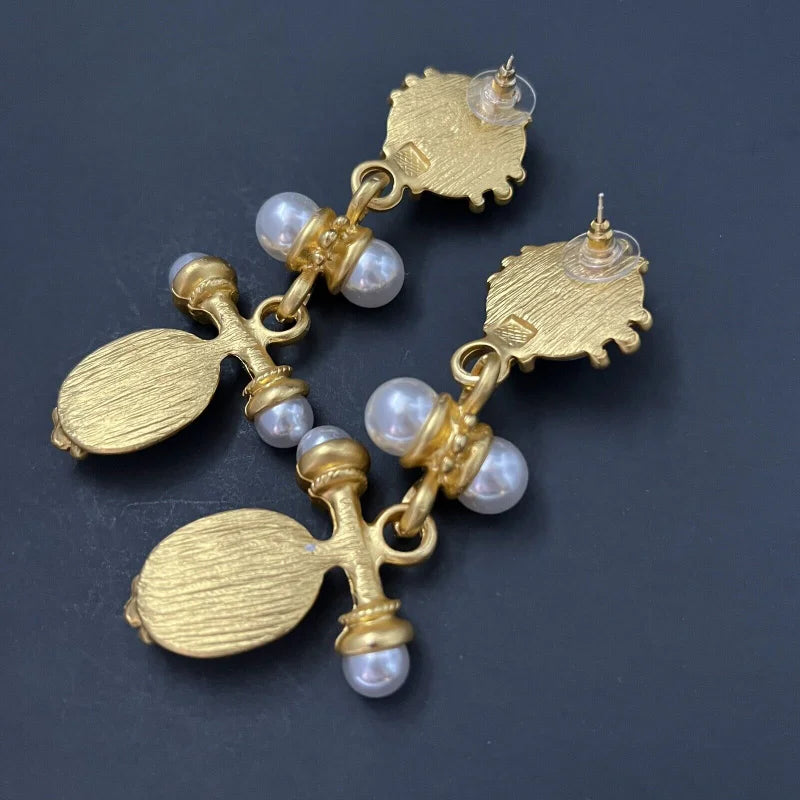 Medieval Earrings Long Retro Palace Style Pearl Earrings 925 Silver Needle