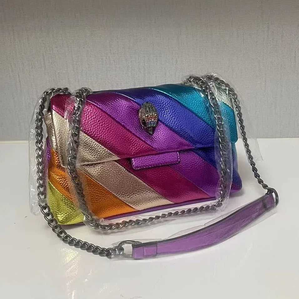 Rainbow Eagle Head Handbags Cross Body Bag 26cm Medium Raibow Bird Head Patchwork Shouler Bags Chain Small Flap Purse