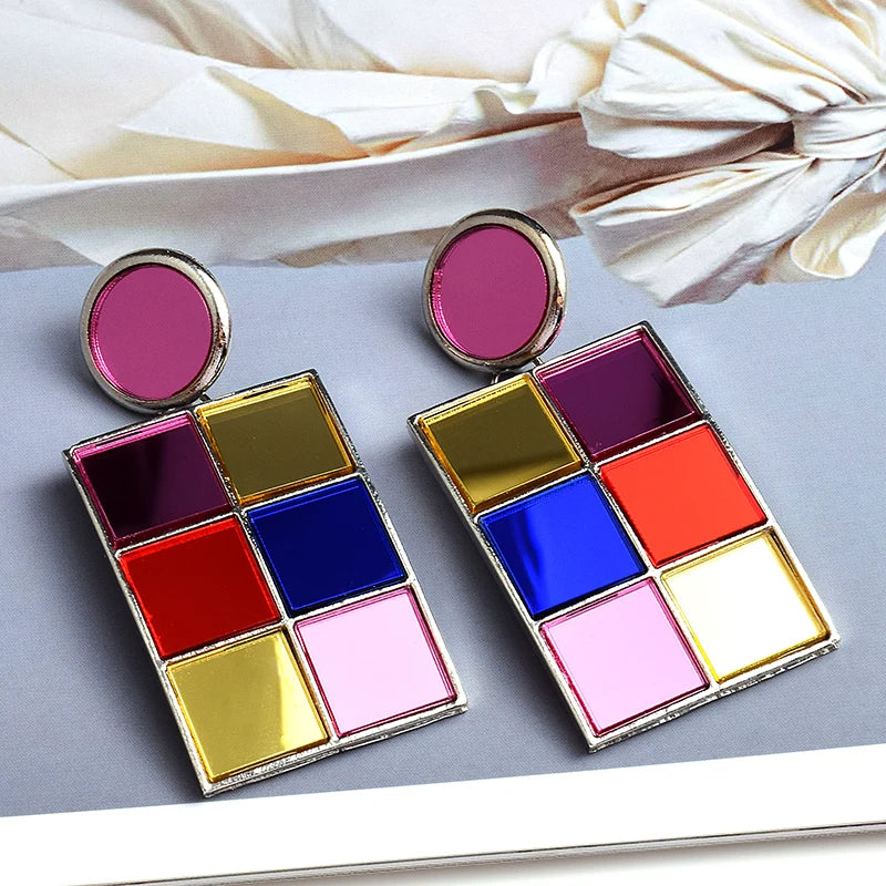 New Design Geometric Metal Colorful Glass Sequined Drop Earrings High-Quality Fashion Pendant Jewelry Accessories For Women