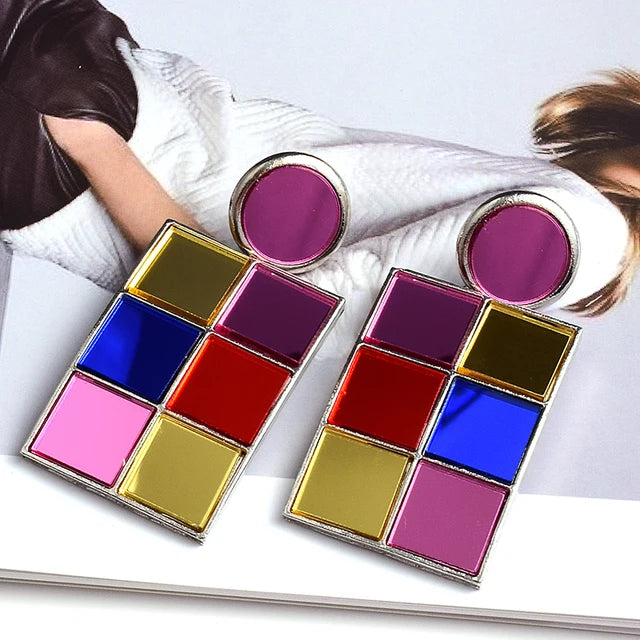 New Design Geometric Metal Colorful Glass Sequined Drop Earrings High-Quality Fashion Pendant Jewelry Accessories For Women