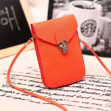 Fluorescence Colors Women Mobile Phone Bags Fashion Small Change Purse Female Woven Buckle Shoulder Bags Mini Messenger Bag