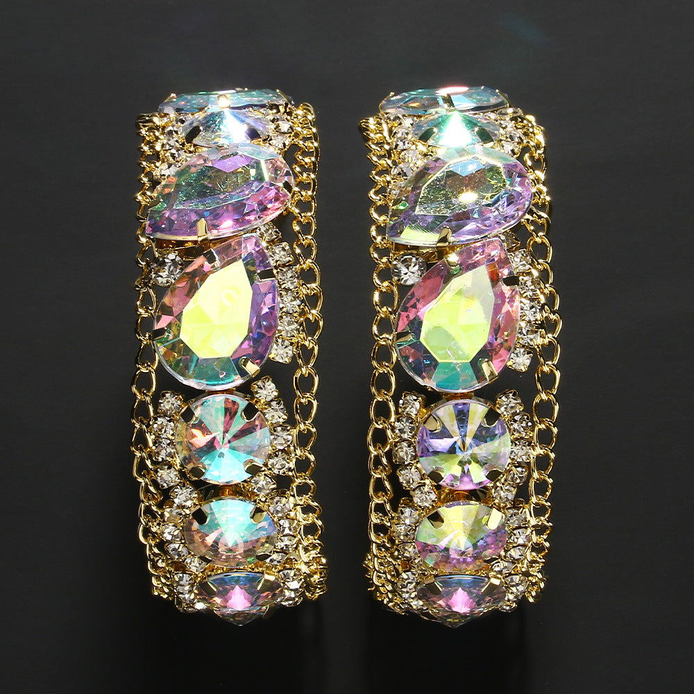 Elegant Crystal Exaggerated Hoop Earrings Water Drop for Women  Trenty Geometric Rhinestone Earrings Wedding Accessories