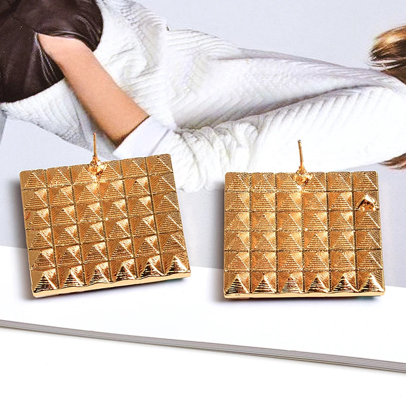 Square Metal Studded Full Colorful Crystals Drop Earrings Fine Pendientes Jewelry Accessories For Women Christmas Gift