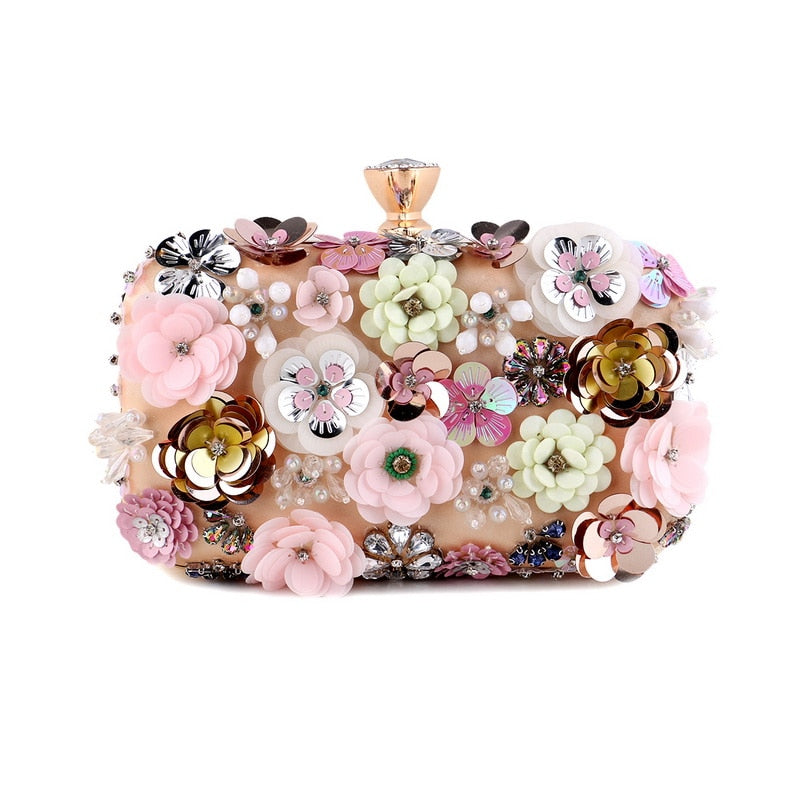 Flower Candy Color Women Evening Bags Wedding Party Event Clutch Diamonds Metal Rhinestones Handbags Beading Purse Diamonds Bag