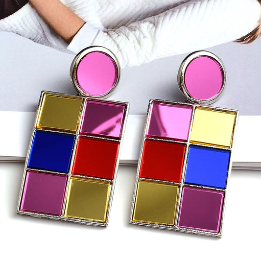 New Design Geometric Metal Colorful Glass Sequined Drop Earrings High-Quality Fashion Pendant Jewelry Accessories For Women