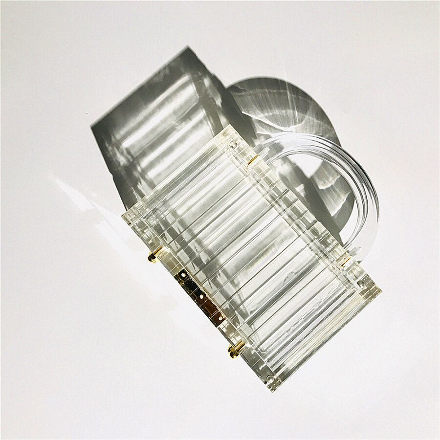 Transparent Striped Acrylic Evening Bag Women New Top Handle Small Square Clutch Purse Female Crystal Handbag High Quality