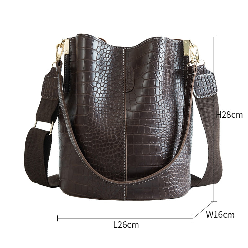 Large Capacity Alligator Bucket Bags Women Crocodile Pattern Handbag Casual Crocodile Shoulder Messenger Bags Ladies PU Purse