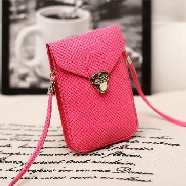 Fluorescence Colors Women Mobile Phone Bags Fashion Small Change Purse Female Woven Buckle Shoulder Bags Mini Messenger Bag