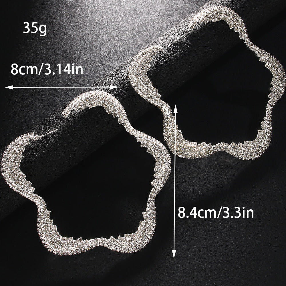 Exaggerated large flower earrings, women's personalized rhinestone earrings, noble and sparkling