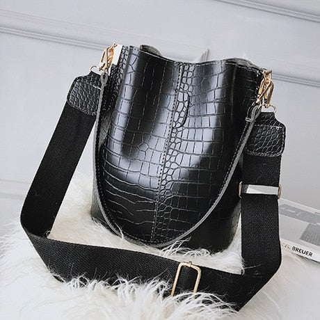 Large Capacity Alligator Bucket Bags Women Crocodile Pattern Handbag Casual Crocodile Shoulder Messenger Bags Ladies PU Purse