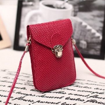 Fluorescence Colors Women Mobile Phone Bags Fashion Small Change Purse Female Woven Buckle Shoulder Bags Mini Messenger Bag