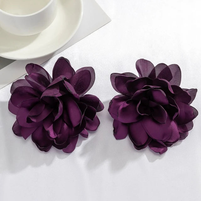 Fabric large flower earrings niche flower simulation flower earrings