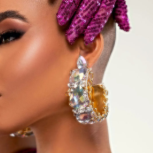 Elegant Crystal Exaggerated Hoop Earrings Water Drop for Women  Trenty Geometric Rhinestone Earrings Wedding Accessories