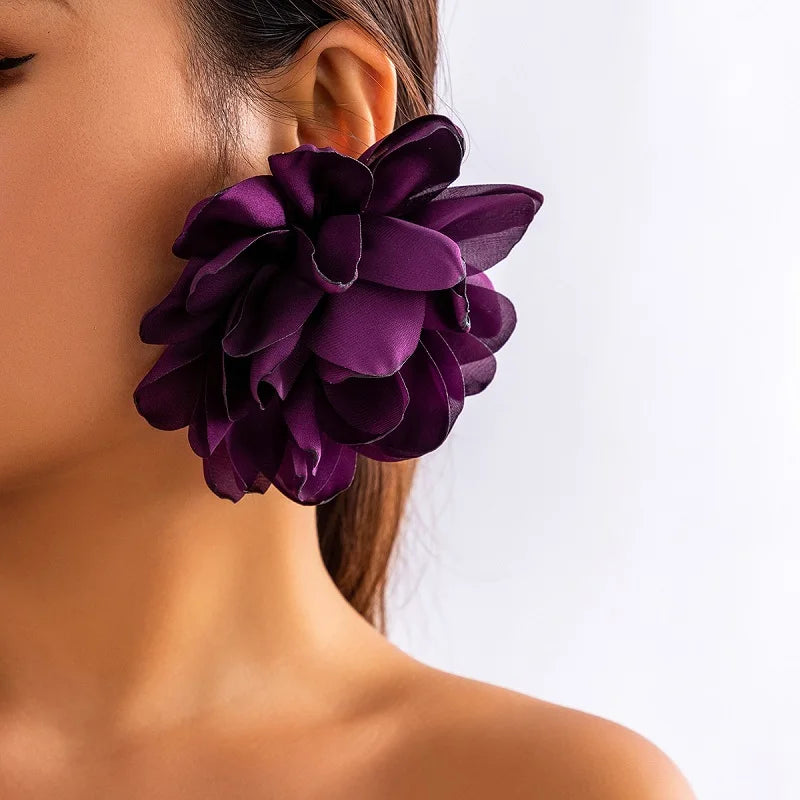 Fabric large flower earrings niche flower simulation flower earrings