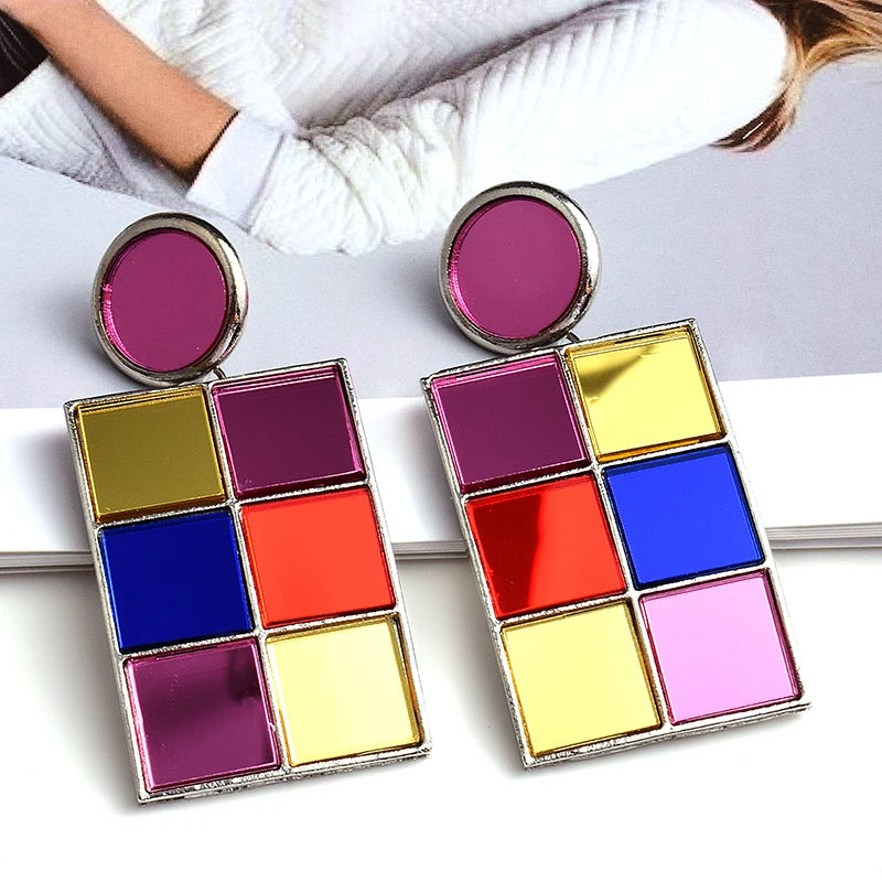 New Design Geometric Metal Colorful Glass Sequined Drop Earrings High-Quality Fashion Pendant Jewelry Accessories For Women