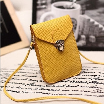 Fluorescence Colors Women Mobile Phone Bags Fashion Small Change Purse Female Woven Buckle Shoulder Bags Mini Messenger Bag