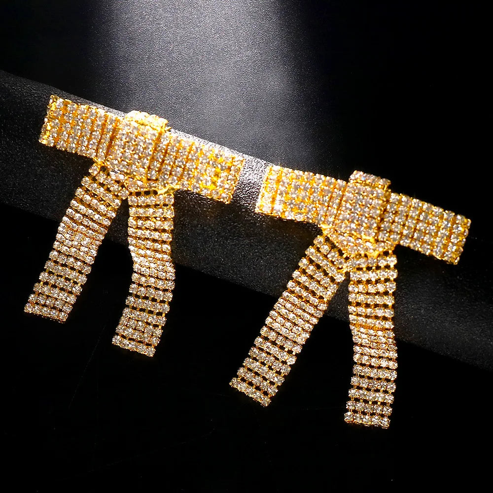 Bow Earrings Statement Ear Accessories Christmas Gift Charm Crystal Hanging Earrings Banquet Jewelry