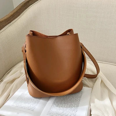 casual wide strap buckets bag designer women shoulder bags luxury pu crossbody bag large capacity messenger bag simply purses